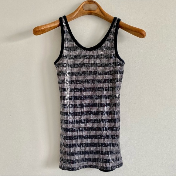 The Limited Tops - The Limited Perfect Tank Black & Grey Sequin Size Small